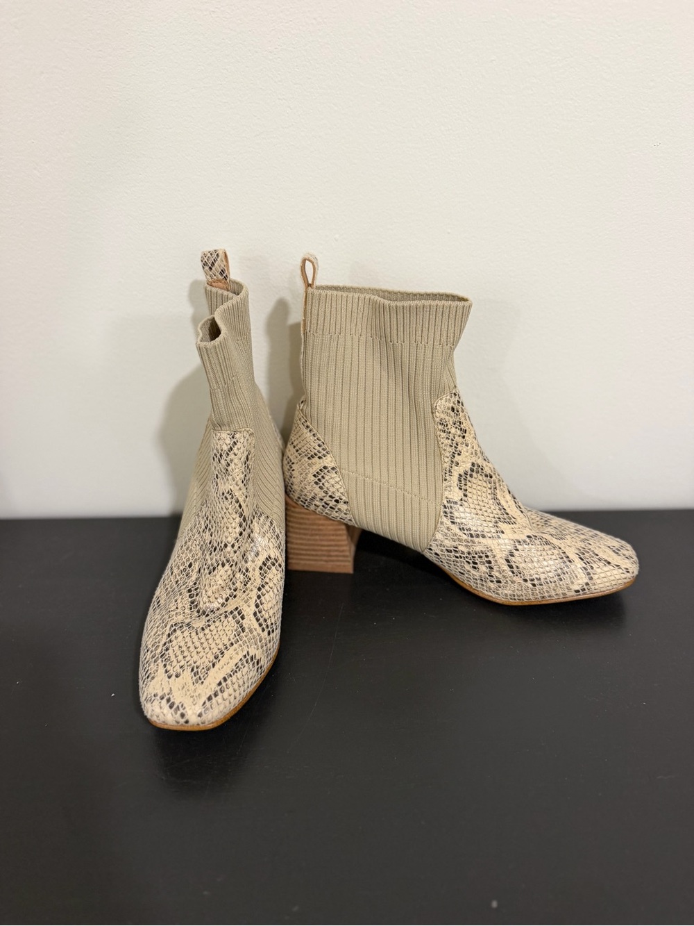 Oasis Society Snakeskin Sock Ankle Boot Block Heel